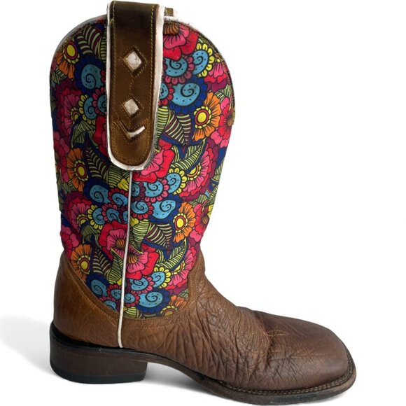 Doble R Leather Fabric Floral Flower Hippie Boho Western Cowgirl Boots Women's 9 - Picture 5 of 13